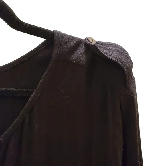 Velvet Black Button Front Hi Low Flowy Tunic Top Mini Dress L - Picture 9 of 16